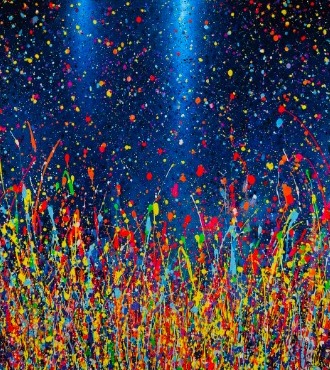 La naissance dans les étoiles - 100 x 100 cm - Peinture sur miroir Saphir